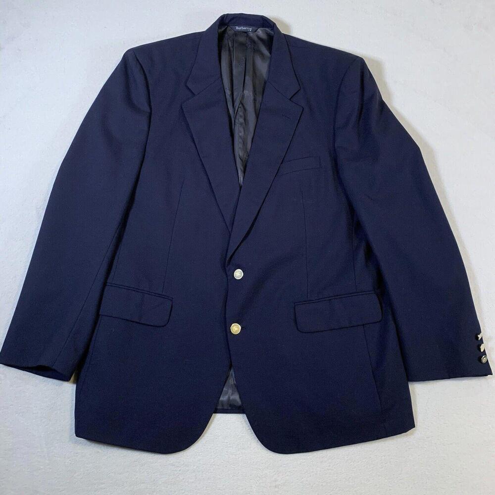 Vintage Burberrys‎ Suit Jacket Mens 44 R Blue Wool University Designer USA Vtg